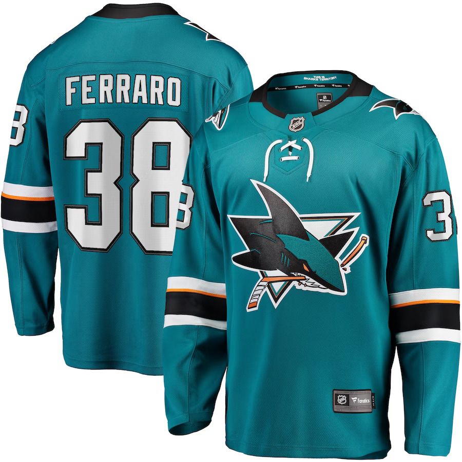 Men San Jose Sharks 38 Mario Ferraro Fanatics Branded Teal Replica Player NHL Jersey